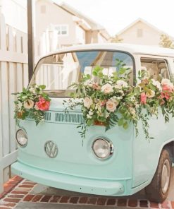 Blue Volkswagen With Flowers Paint By Numbers