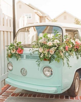 Blue Volkswagen With Flowers Paint By Numbers