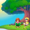 Boy And Girl Reading Under The Tree Paint By Numbers