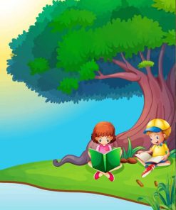 Boy And Girl Reading Under The Tree Paint By Numbers