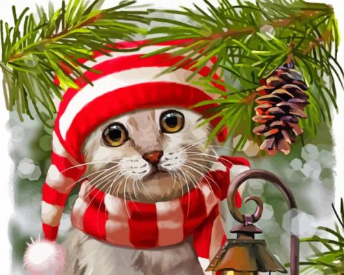 Cute Xmas Cat Paint By Numbers