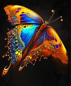 Golden Blue Butterflly Paint By Numbers