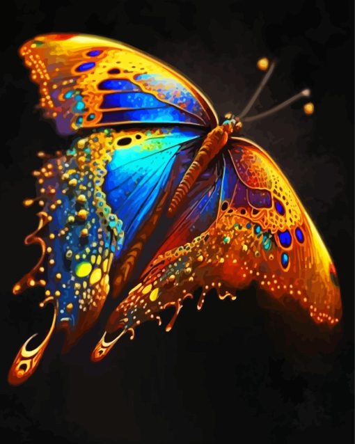 Golden Blue Butterflly Paint By Numbers