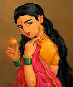 Indian Woman With Fruit Paint By Numbers