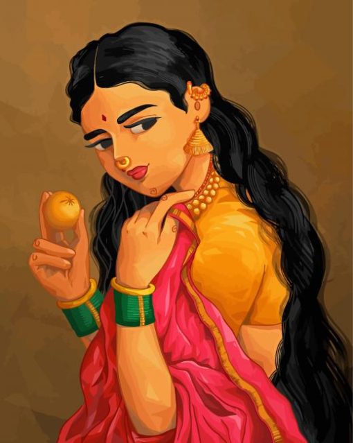 Indian Woman With Fruit Paint By Numbers