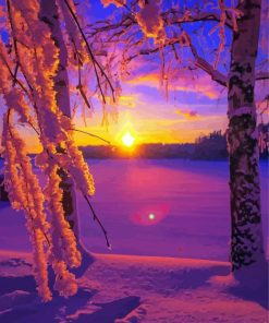 Sunset Colorful Winter Landscape Paint By Numbers