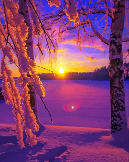 Sunset Colorful Winter Landscape Paint By Numbers