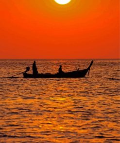 Sunset And Fisherman In Boat Paint By Numbers