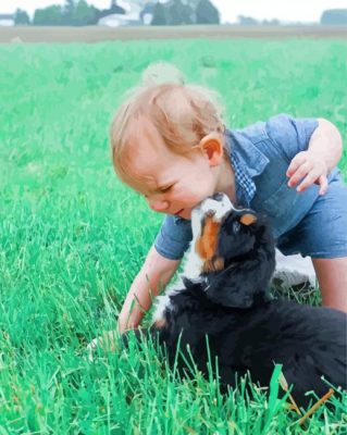 Toddler With Black Puppy Paint By Numbers