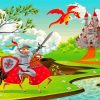 Warrior Fighting Dragon Fairy Castle Paint By Numbers