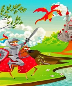 Warrior Fighting Dragon Fairy Castle Paint By Numbers