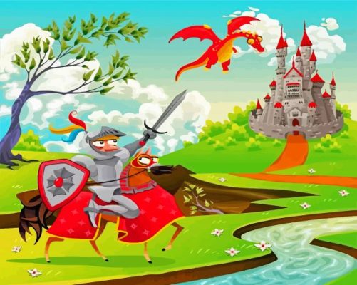 Warrior Fighting Dragon Fairy Castle Paint By Numbers