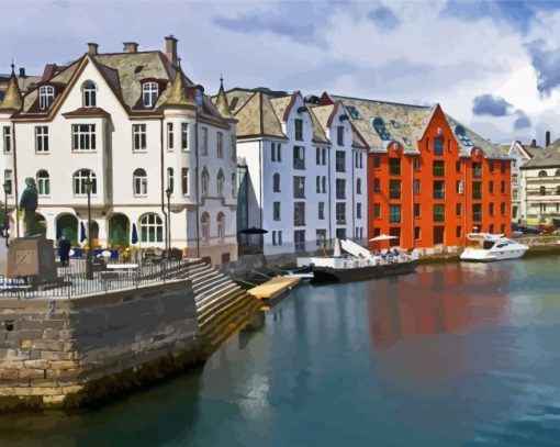 Alesund Town Buildings Paint By Numbers