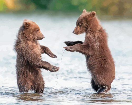 Bear Cubs In Water Paint By Numbers