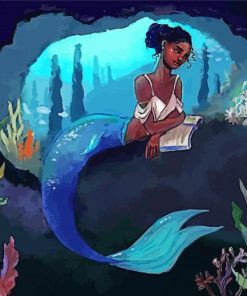 Black Mermaid Reading Book Paint By Numbers