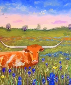 Bluebonnets And Longhorn Paint By Numbers