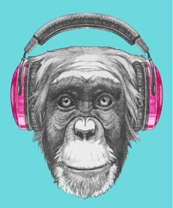 Chimp With Pink Headphones Paint By Numbers