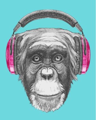 Chimp With Pink Headphones Paint By Numbers