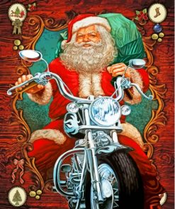 Christmas Santa With Motorcycle Paint By Numbers