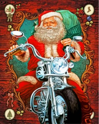 Christmas Santa With Motorcycle Paint By Numbers