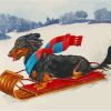 Dachshund Dog Skiing In Snow Paint By Numbers