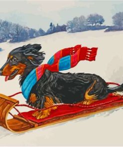 Dachshund Dog Skiing In Snow Paint By Numbers