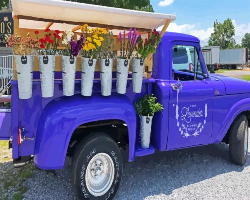 Flowers In Purple Truck Paint By Numbers