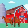 Horses And Red Barn Paint By Numbers