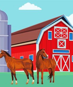 Horses And Red Barn Paint By Numbers