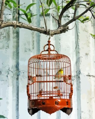 Lonely Caged Bird Paint By Numbers