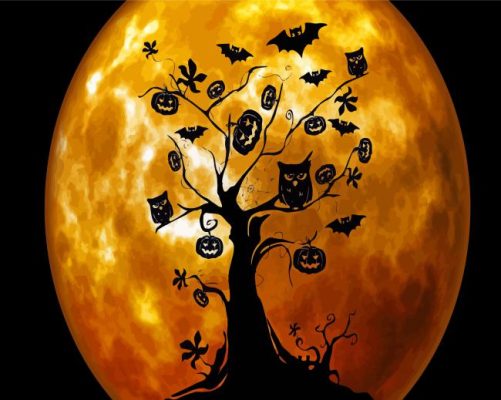 Orange Moon Silhouette Paint By Numbers