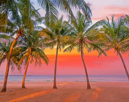 Palms Trees Aruba Beach At Sunset Paint By Numbers