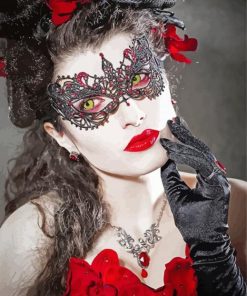 Red Black Masquerade Lady Paint By Numbers