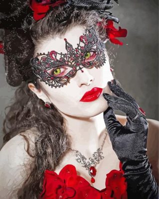 Red Black Masquerade Lady Paint By Numbers