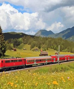 Red Train In Germany Nature Paint By Numbers