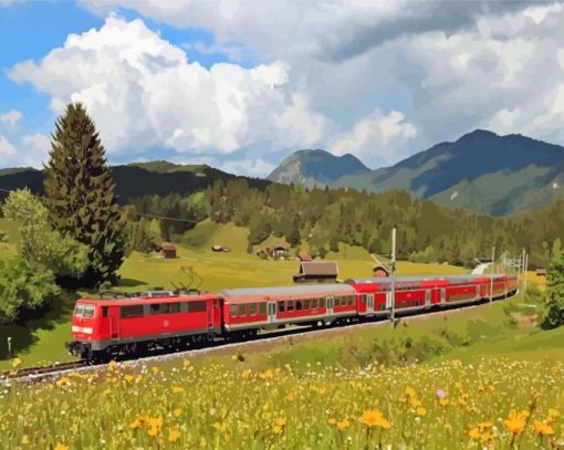 Red Train In Germany Nature Paint By Numbers