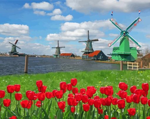 Red Tulips Zaanse Schans Paint By Numbers