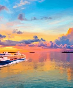 Royal Caribbean Ship Sunset Scene Paint By Numbers