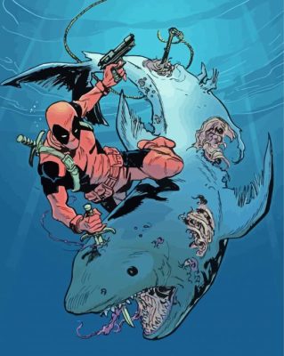 Shark And Deadpool Fighting Paint By Numbers