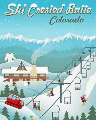 Ski Crested Butte Colorado Poster Paint By Numbers