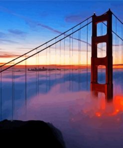 Sundown Golden Gate Bridge In Fog Paint By Numbers