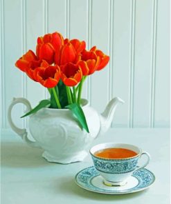 Teapot With Orange Flowers Paint By Numbers