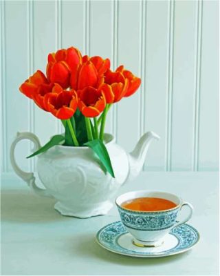 Teapot With Orange Flowers Paint By Numbers