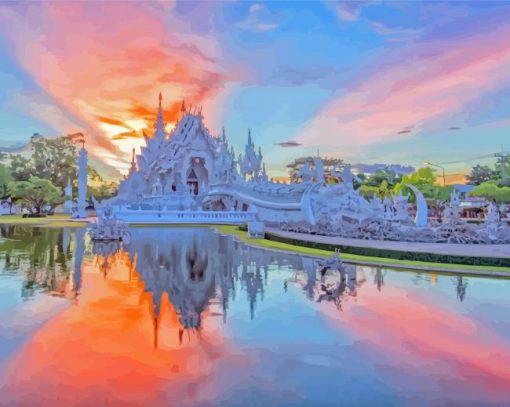 Thailand Chiang Rai White Temple At Sunset Paint By Numbers