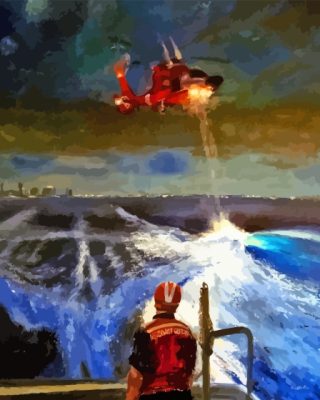 United States Coast Guard Helicopter And Boat Art Paint By Numbers