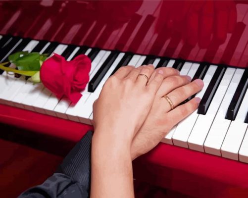 Wedding Piano And Red Flower Paint By Numbers