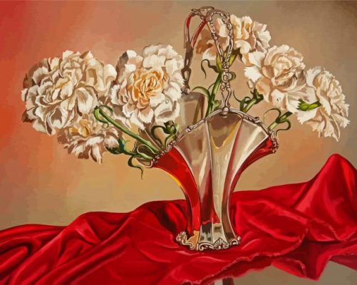 White Blooming Carnations Vase Paint By Numbers