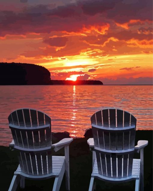 White Chairs Muskoka At Sunset Paint By Numbers