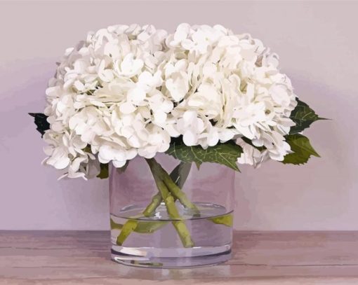 White Hydrangeas Plants In Glass Vase Paint By Numbers