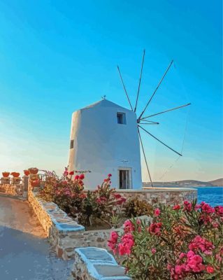 Windmill In Paros Greece Paint By Numbers